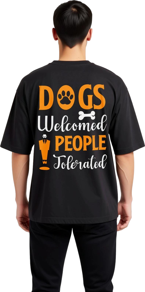Köpekler Hoşgeldiniz Vintage Stil Baskılı Erkek Oversize Tişört