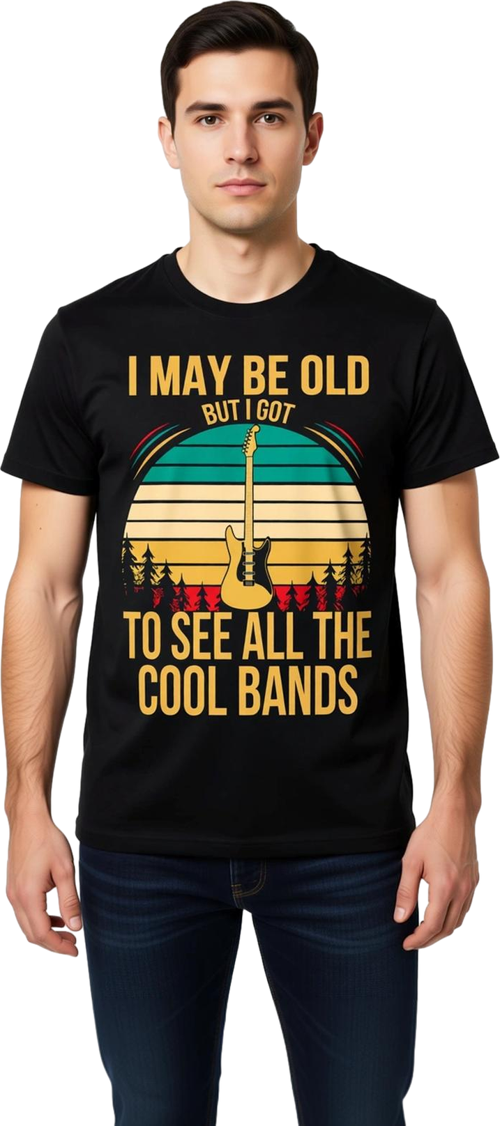 Erkek Müzik Severler İçin Retro Gitar Baskılı Nostalji Tişört Rahat Kesim Günlük Modern Şık Konforlu