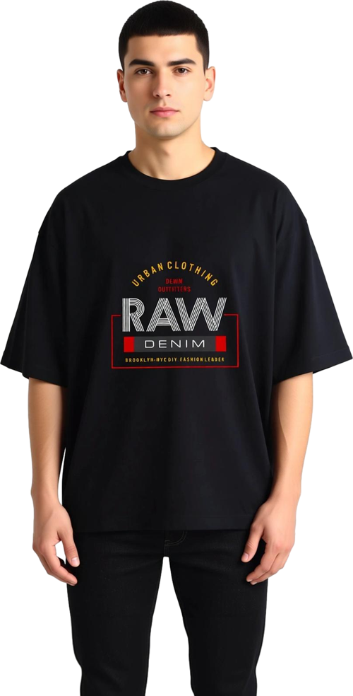 Erkek Oversize Tişört %100 Pamuk Crew Neck Kısa Kol Denim Baskılı Brooklyn Şehir Modasına Uygun