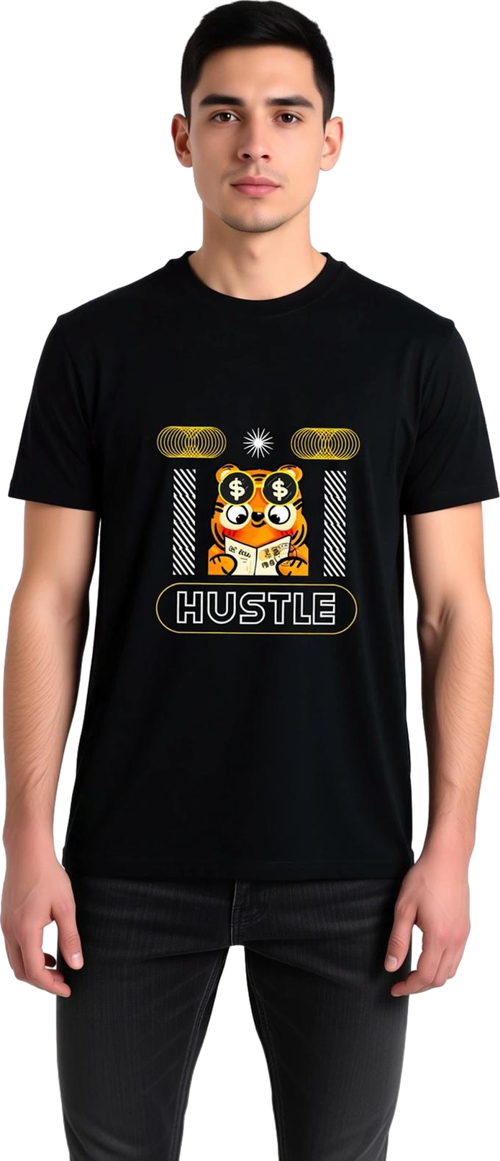 Hustle Motivasyon Tiger Stili Baskılı Erkek Tişört