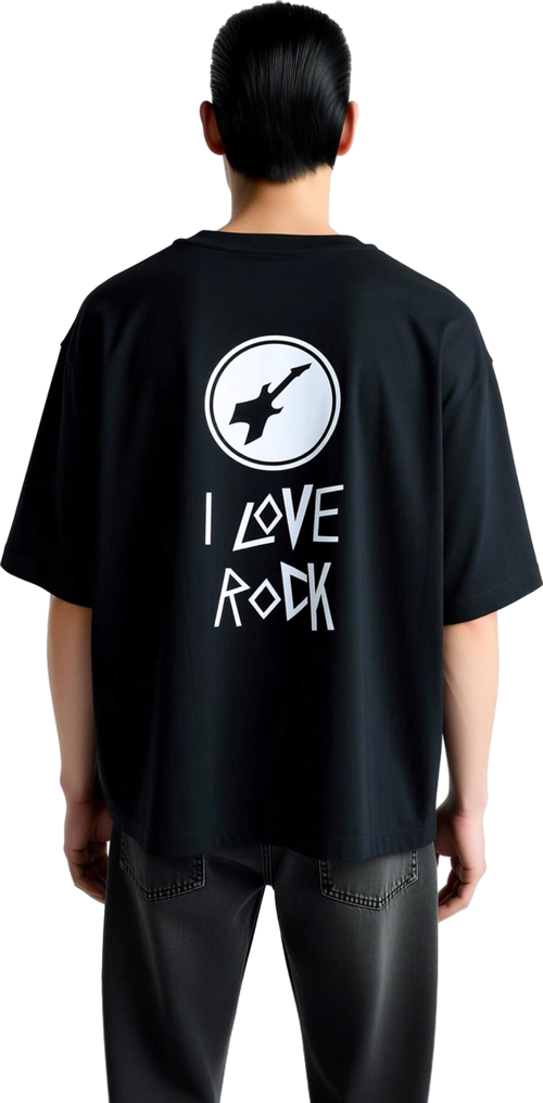 Rock Müzik Severim Baskılı Erkek Oversize Tişört
