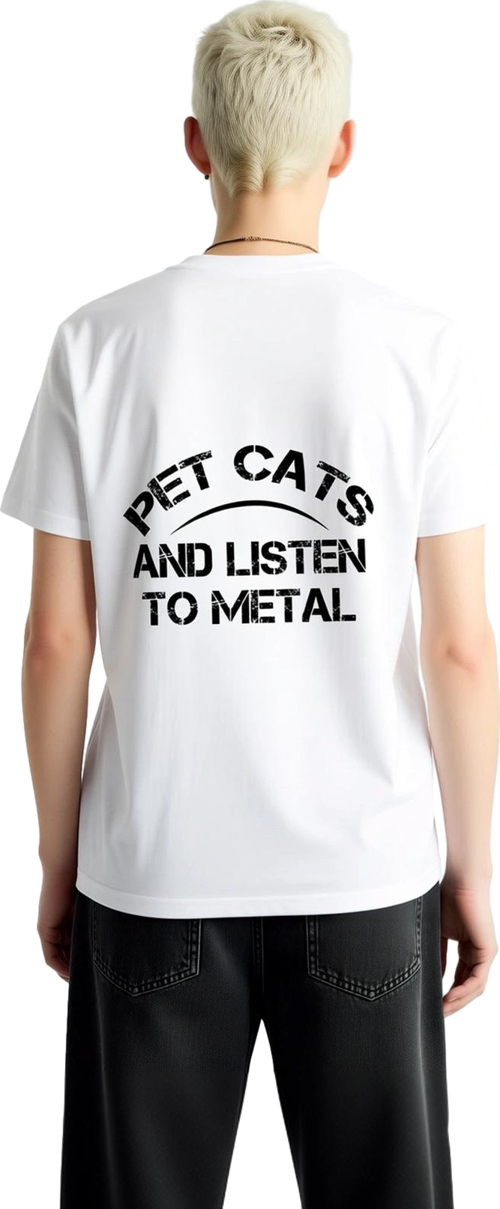 Metal Müzik Sevenlerin Kedili Tasarımı Baskılı Kadın Tişört