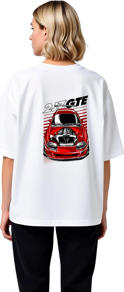 Kadın Oversize Grafik Baskılı Kısa Kollu Tişört Motorsport Temalı Rahat Kesim Günlük Giyim Modern