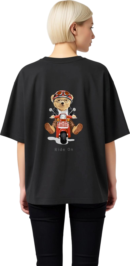 Kadın Oversize Motosiklet Baskılı Grafik Tişört Kısa Kollu Rahat Kesim Günlük Giyim Modern Şık Zarif