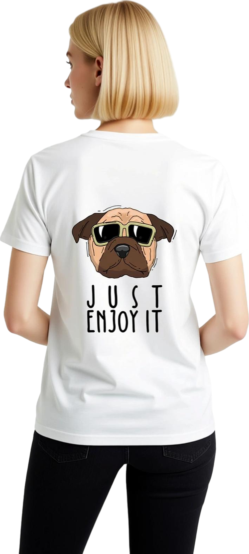 Güneş Gözlüklü Köpek Motifli Baskılı Kadın Tişört