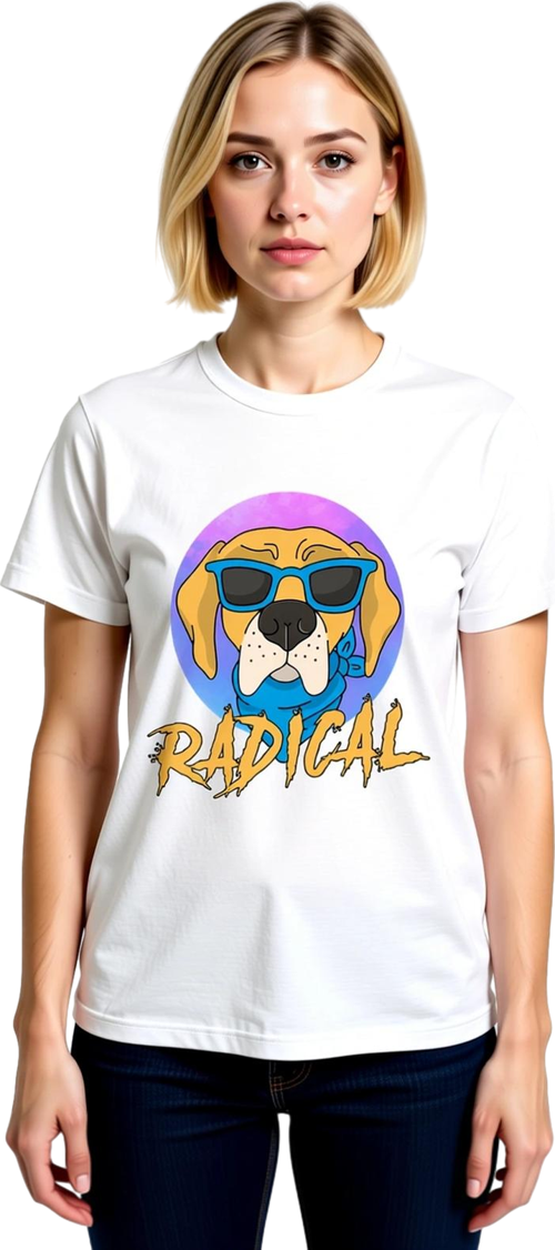 Kadın Grafik Baskılı Köpek Desenli Rahat Kesim Kısa Kollu Yuvarlak Yaka Pamuk Tişört Günlük Modern