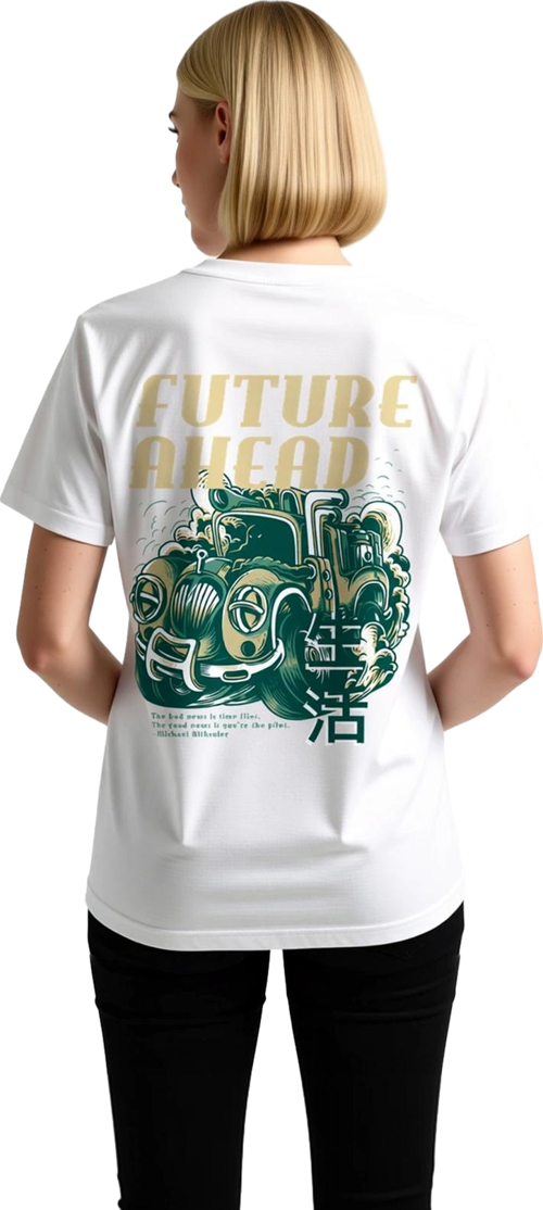 Gelecek Yolda Futuristik Tasarım Baskılı Kadın Tişört