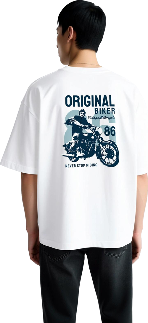 Erkek Oversize Motosiklet Baskılı Tişört Vintage Biker Retro Grafik Rahat Kesim Günlük Giyim Modern