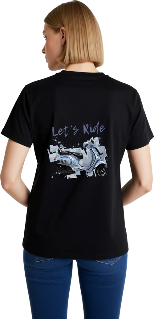 Kadın Scooter Baskılı Kısa Kollu Tişört Let's Ride Retro Nostaljik Grafik Konforlu Günlük Giyim