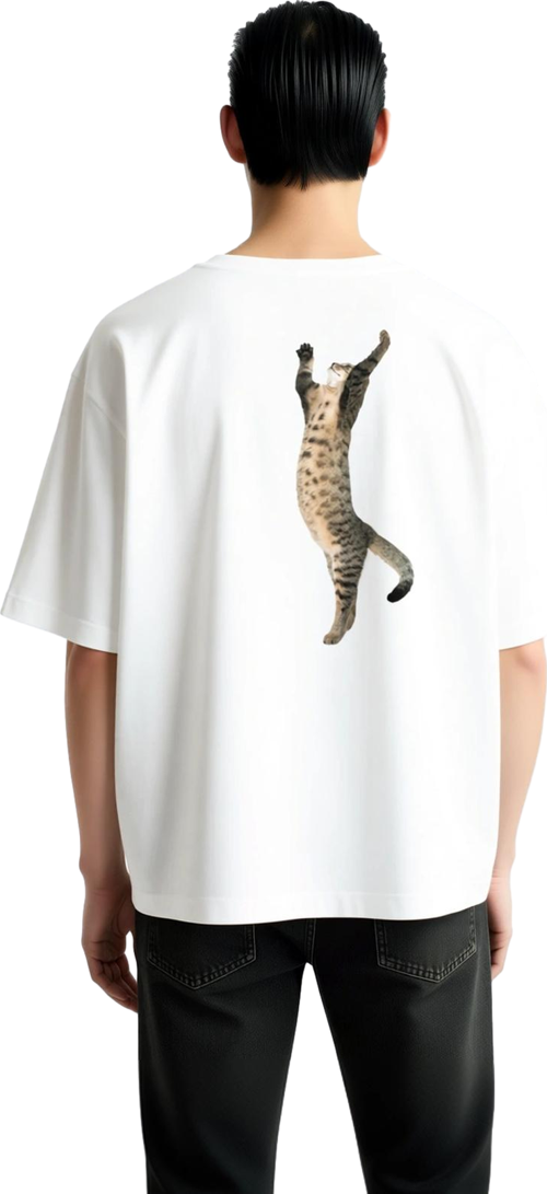 Erkek Oversize Tişört Yoga Meditasyon Kedi Baskılı Rahat Kesim Günlük Giyim Pamuk Modern Şık Zarif