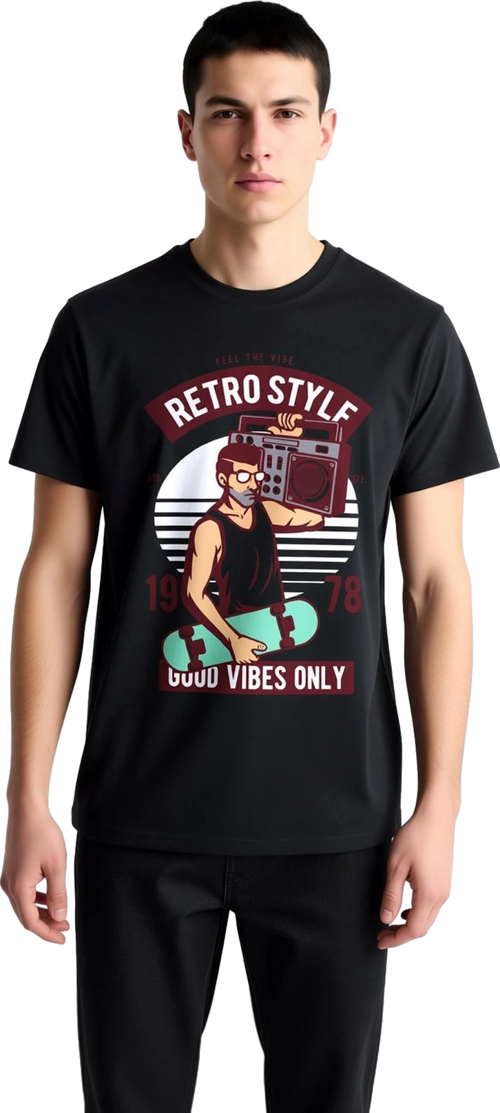 Erkek Retro Grafik Baskılı Tişört Pozitif Mesaj Yazılı Günlük Rahat Kesim Konforlu Modern Şık Zarif