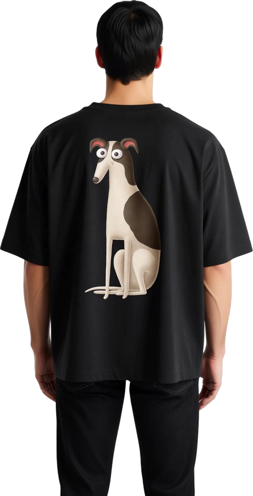 Erkek Oversize Tişört Komik Köpek Baskısı Çizgi Sanatı Stil Grafik Desen Rahat Kesim Günlük Giyim