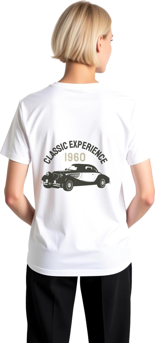 Kadın Retro Otomobil Baskılı Kısa Kollu Tişört %100 Pamuk Nostaljik Tasarım Günlük Rahat Modern