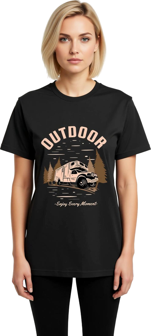 Kadın Outdoor Macera Baskılı Kısa Kollu Tişört Doğa Temalı Grafik Baskı Rahat Kesim Günlük Modern