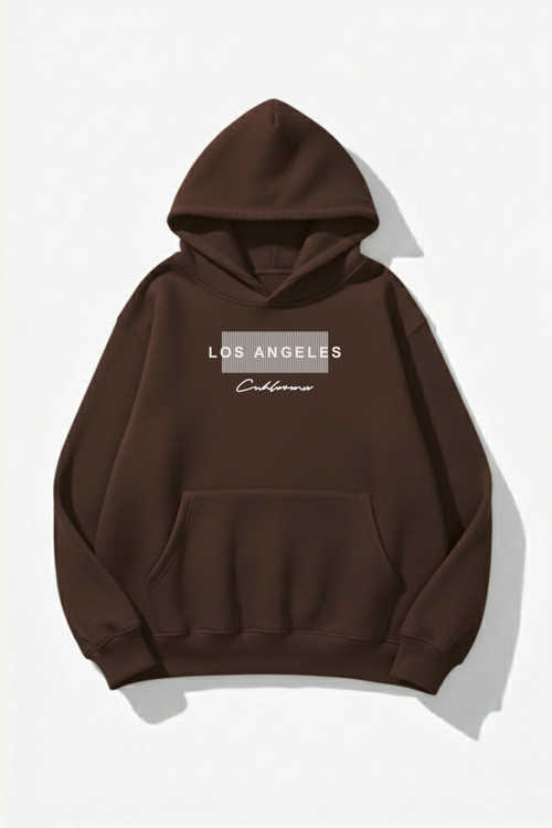Unisex Yumuşak Dokulu Los Angeles & California Baskılı Tasarım Oversize 3 İplik Hoodie Sweatshirt