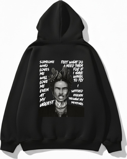 Unisex Yumuşak Dokulu Frida Kahlo Viva La Vida Baskılı Tasarım Oversize 3 İplik Hoodie Sweatshirt
