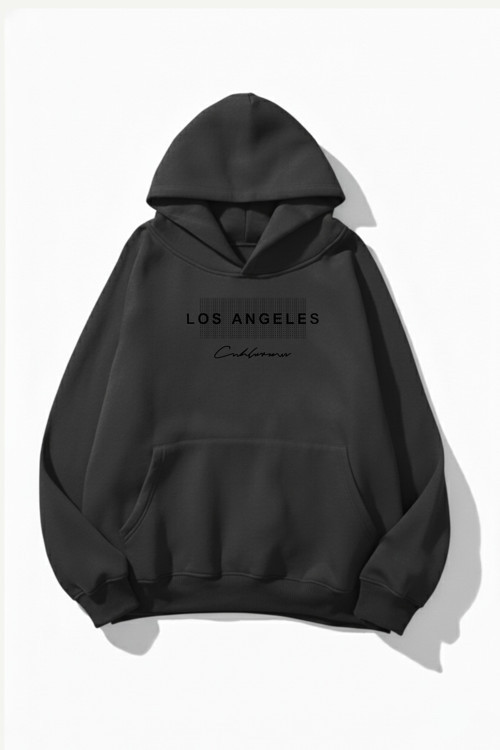 Unisex Yumuşak Dokulu Los Angeles & California Baskılı Tasarım Oversize 3 İplik Hoodie Sweatshirt