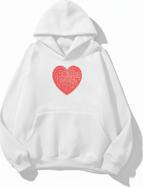 Unisex Yumuşak Dokulu Kalbin İzi Baskılı Tasarım Oversize 3 İplik Hoodie Sweatshirt