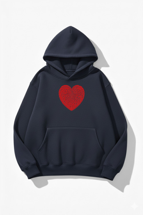Unisex Yumuşak Dokulu Kalbin İzi Baskılı Tasarım Oversize 3 İplik Hoodie Sweatshirt