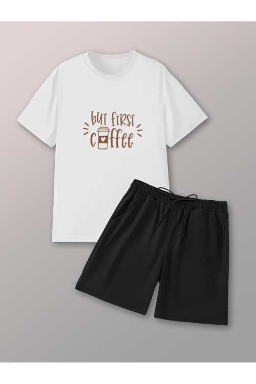 But First Coffee Baskı Şort Takım
