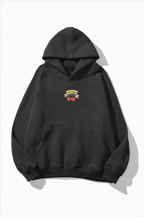 Unisex Yumuşak Dokulu Review Cherry Baskılı Tasarım Oversize 3 İplik Hoodie Sweatshirt