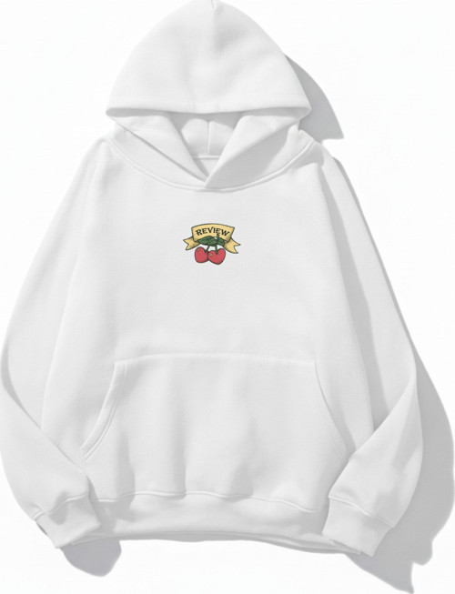 Unisex Yumuşak Dokulu Review Cherry Baskılı Tasarım Oversize 3 İplik Hoodie Sweatshirt