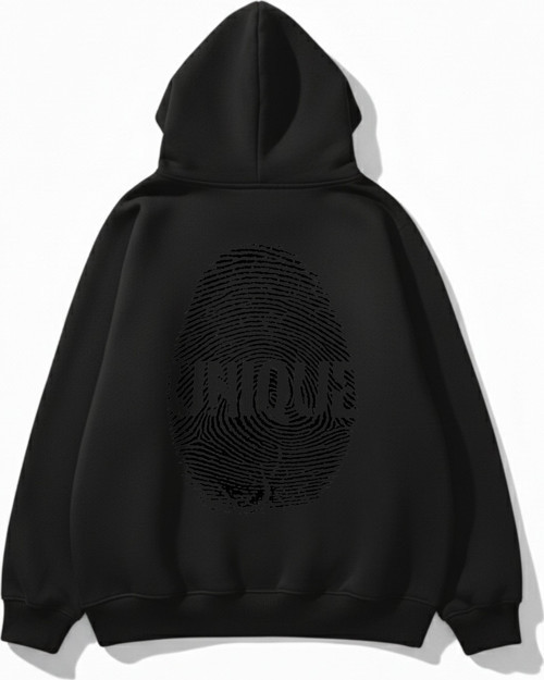 Unisex Yumuşak Dokulu Unique Fingerprint Baskılı Tasarım Oversize 3 İplik Hoodie Sweatshirt