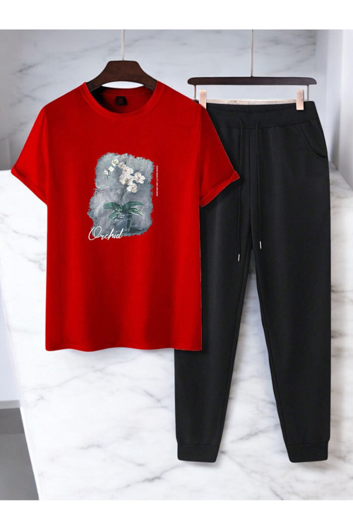 Unisex Saksı Tasarım Basklı Tshirt Eşofman Takımı