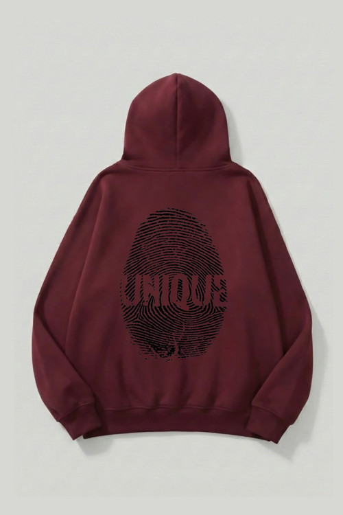 Unisex Yumuşak Dokulu Unique Fingerprint Baskılı Tasarım Oversize 3 İplik Hoodie Sweatshirt