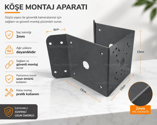 RB-135 Antrasit Duvar Köşe Kamera Montaj Ayağı Ptz Metal Korner Aparatı