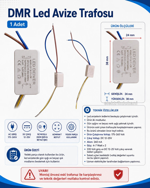 Led Avize Trafosu DC 12-25v 4-7w X 2 İki Modlu