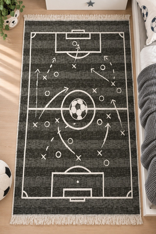 Çocuk Odası Kilimi Pamuklu Futbol Sahası Desenli Makinede Yıkanabilir Uygun Kilim EVM26829A