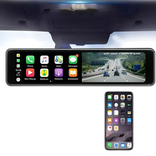 C3 CarPlay Android Auto Multimedya Dikiz Aynası 12inç HD Ekran, Ön - 1080P Arka Kamera, Geri Görüş