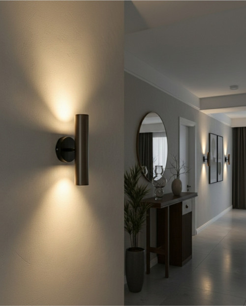 Mylights Kahverengi Başlık Siyah Gövde Gu10 Çift Yönlü Metal Duvar Aplik Ayna Tablo Yanı Yatak Başı Siyah