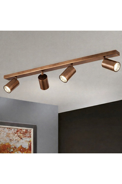 Dörtlü 4’lü Led Tavan Spot El Yapımı Fırçalanmış Bakır Metal OS RAM GU10 Tasarruflu LED Ampül Dahil