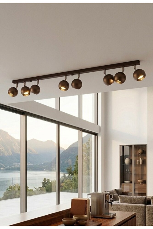 150 CM Sekizli GU10 Hareketli Led Spot Tavan Avize Kahverengi Küre Os ram Tasarruflu LED Ampül