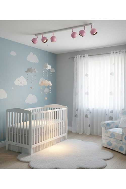 Pembe Beyaz Bebek Çocuk Odası GU10 LED Küre Altılı 6lı Hareketli Başlık Tasarruflu Spot Tavan Avize