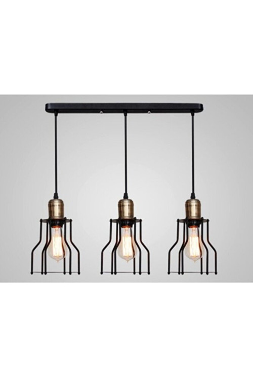Mylights Retro Rustik Üçlü Masa Üstü Avize En 60 Cm Kafes Sarkıt