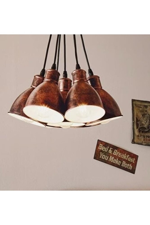 Mylights Retro Rustik Metal Bakır Fırçalı 7 Yedili Avize Sarkıt Avize