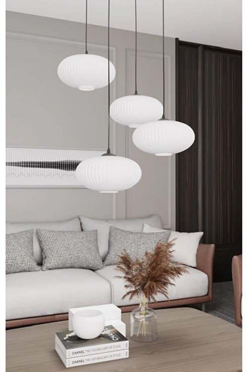 Mylights Mat Opal Beyaz 4’lü Sarkıt Avize Elips Cam Modern Salon Avize Masaüstü E27 Led Uyumlu