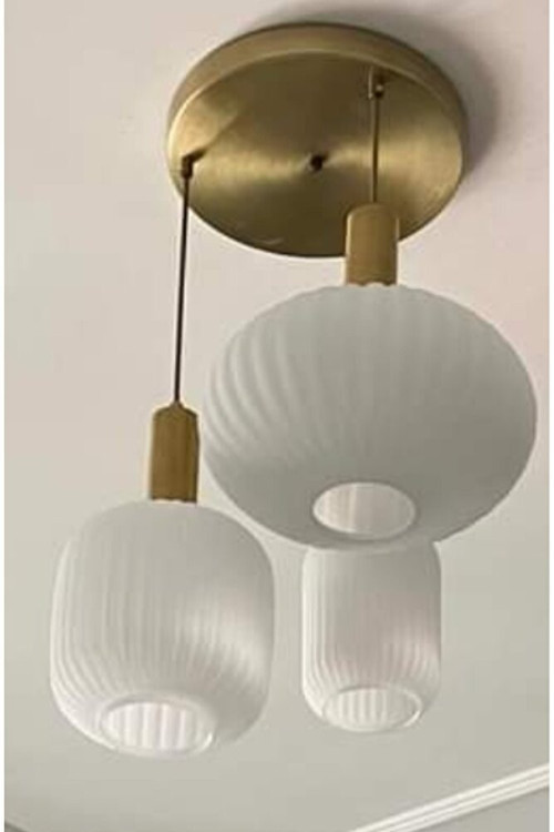 MYLİGHTS RUSTİK ÜÇLÜ OPAL CAMLI AVİZE KASA 40CM ESKİTME