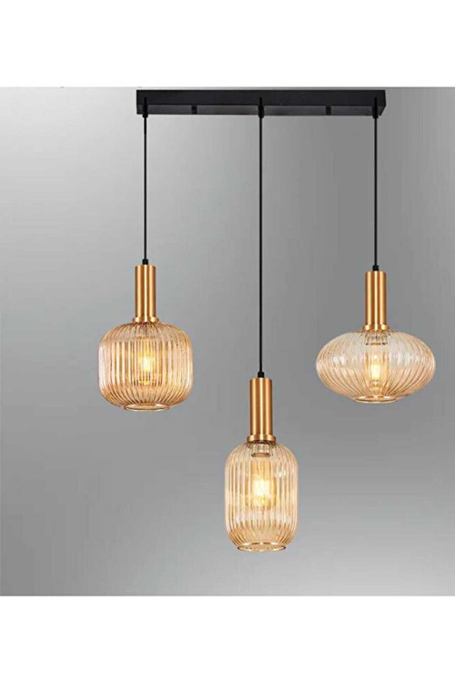 MYLİGHTS RUSTİK ÜÇLÜ BAL CAMLI MASA ÜSÜT SARKIT AVİZE 60 CM KASA