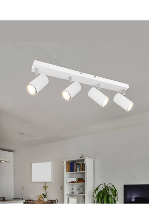 Mylights Dörtlü Led Spot Tavan Plofonyer Hareketli Başlık Beyaz 4lü Tavan Avize Tasarruflu
