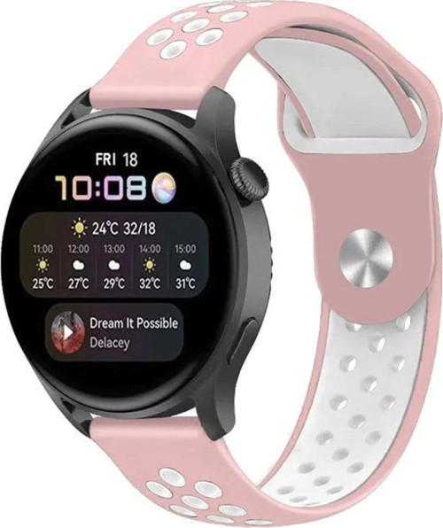Watch 22mm Spor Delikli Kordon - Pembe-beyaz