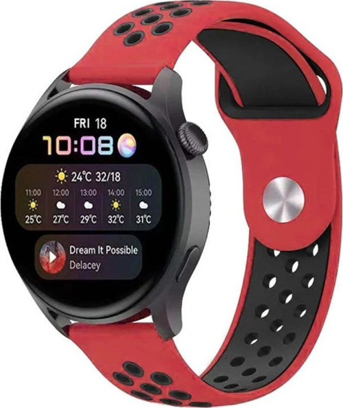 Watch 20mm Spor Delikli Kordon - Kırmızı-siyah