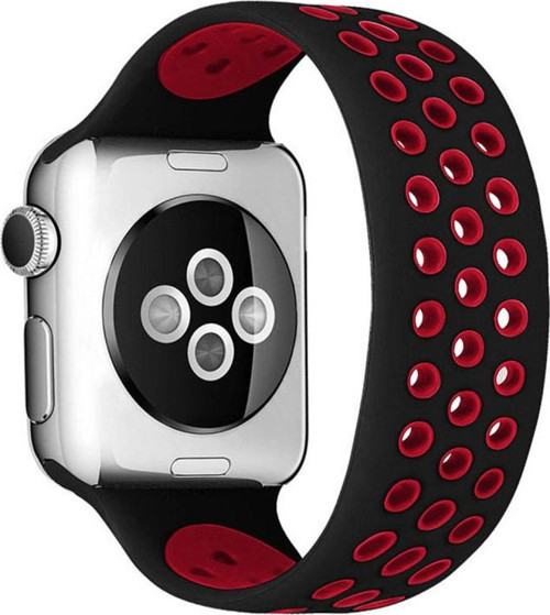 Apple Watch 42mm Ayarlı Delikli Silikon Kordon - Siyah-kırmızı