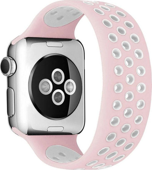 Apple Watch 38mm Ayarlı Delikli Silikon Kordon - Pembe-beyaz