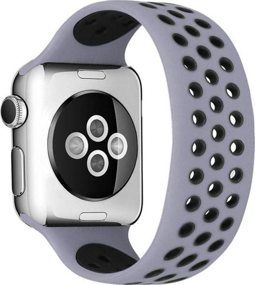 Apple Watch 42mm Ayarlı Delikli Silikon Kordon - Gri-siyah