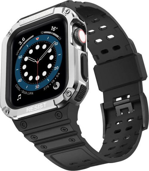 Apple Watch 42mm Kr401 Silikon Kordon - Siyah-gümüş