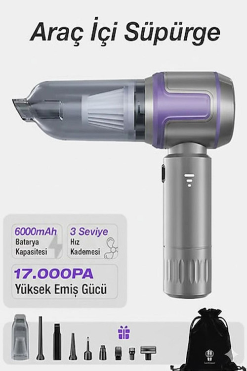 Kablosuz Taşınabilir Araç İçi El Süpürgesi 17000pa Güçlü Vakum 4’ü 1 Arada Çok Amaçl�